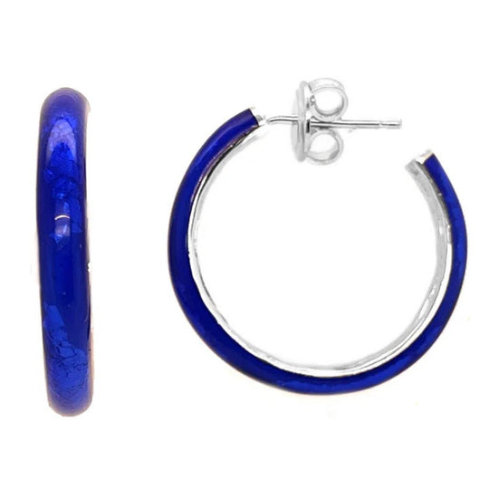 Soho Sterling Silver Cobalt Blue Enamel Hoop Earrings AE005COBALT
