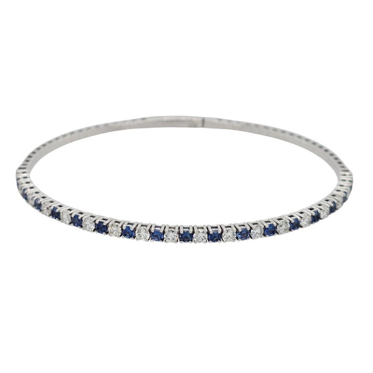 14K White Gold Alternating Blue Sapphire & Diamond Bangle TF4159-1154WRP-OVS-6.5