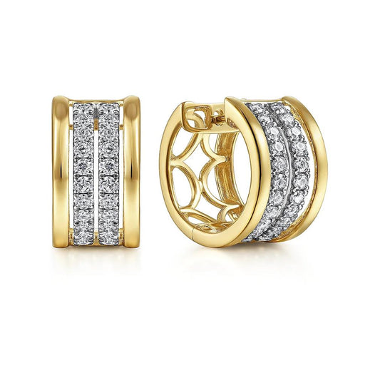 Gabriel & Co 14K Yellow & White Gold Contemporary Multi Row Diamond Hoop Earrings EG14278M45JJ