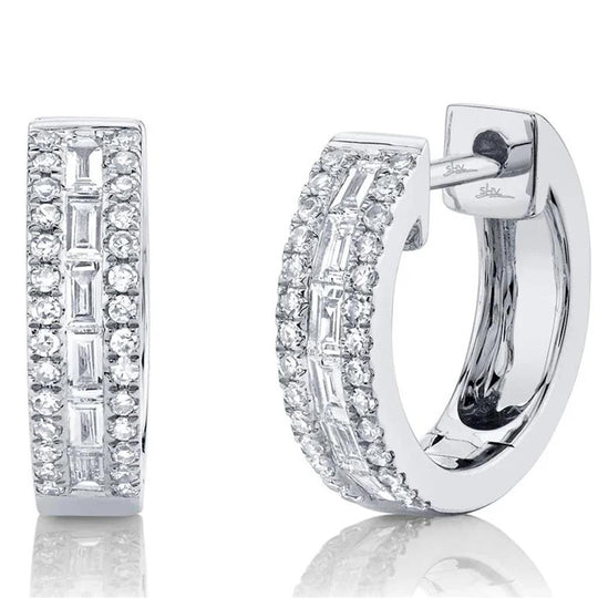 Shy Creation 14K White Gold Diamond Baguette Huggie Earrings SC55006312