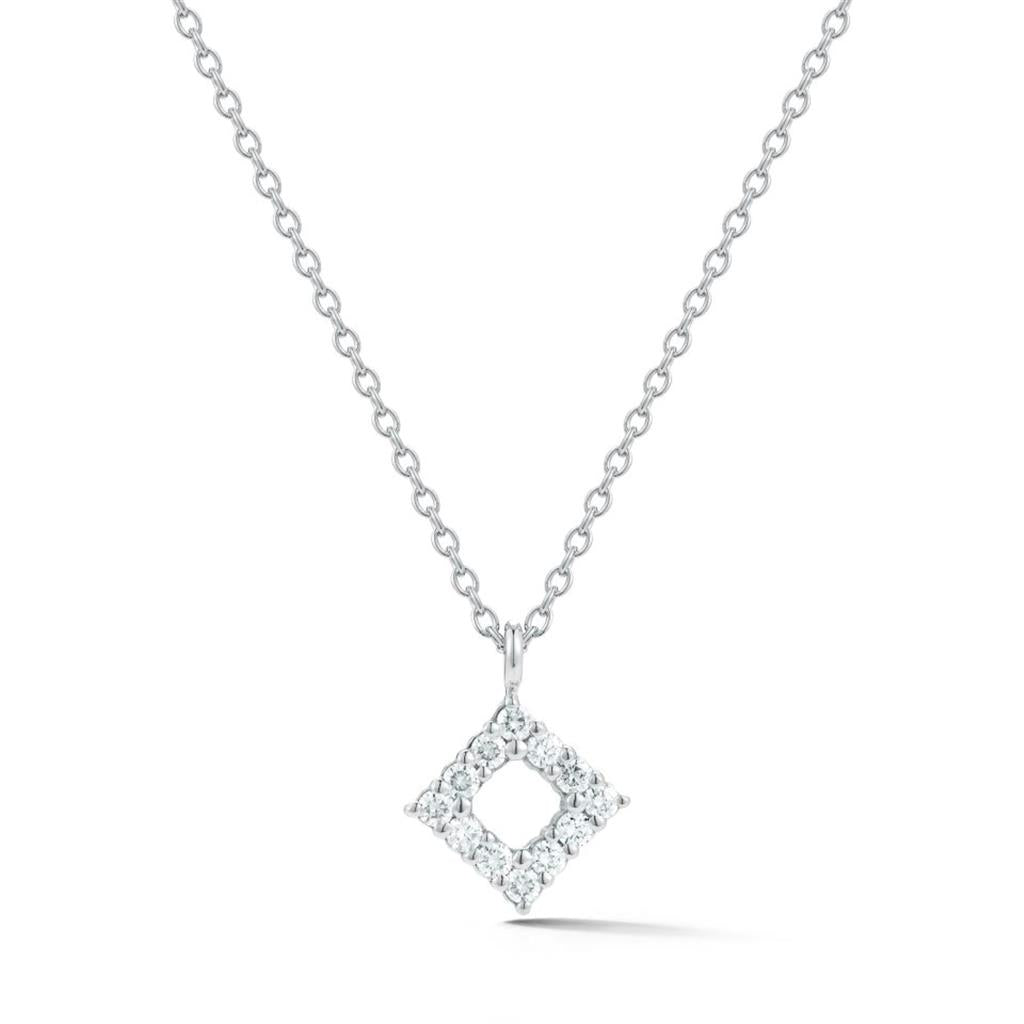 CW Signature 18K White Open Square Diamond Pendant P0348