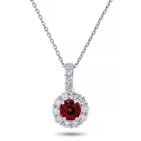 Uneek 14K White Gold Ruby Diamond Halo Pendant Necklace LVN1953RRI