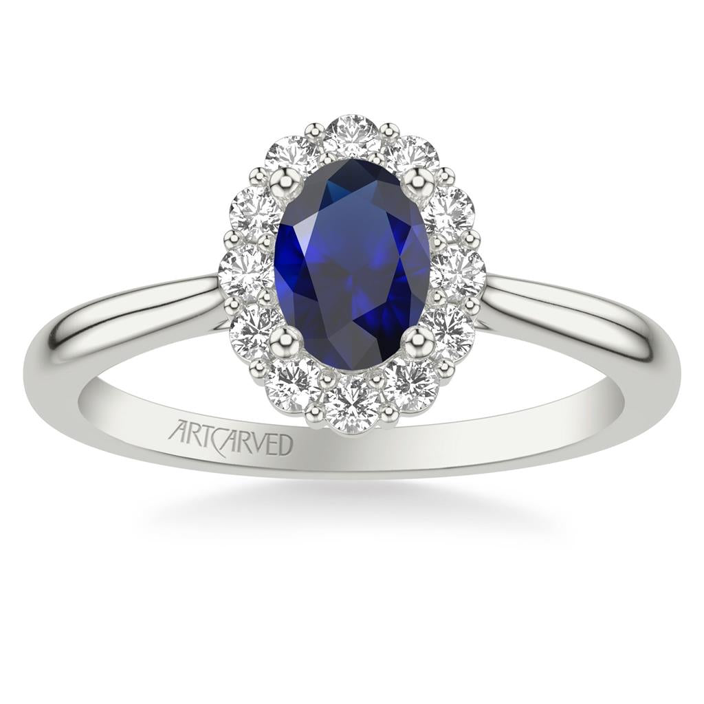 14KW Oval Blue Sapphire Diamond Halo Ring 31-V1041SGVW-E.00