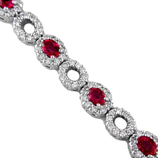 18K White Gold Oval Ruby Diamond Halo Link Bracelet B438R1