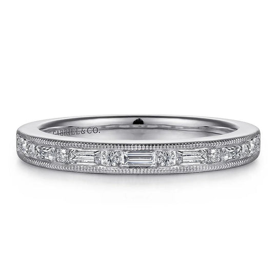 Gabriel & Co 14K White Gold Victorian Fancy Channel Set Milgrain Diamond Band AN15571W44JJ