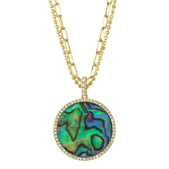 Shy Creation 14K Yellow Gold Diamond and Abalone Shell Double Chain Necklace SC55026818