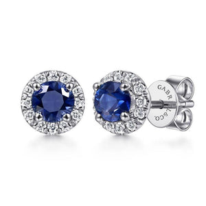 Gabriel 14KW Sapphire Diamond Studs EG11602W45SA