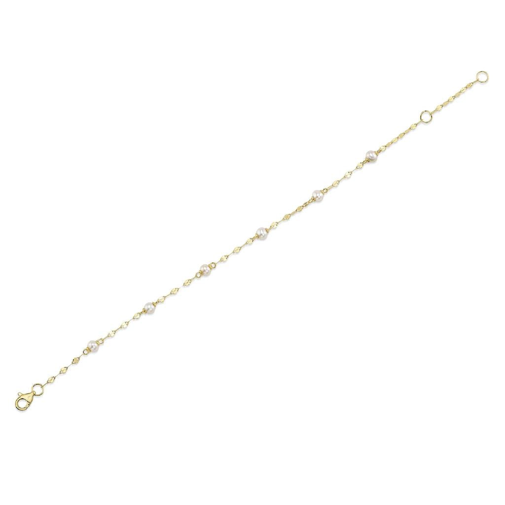 Shy Creation 14K Yellow Gold Cultured Pearl Sparkle Chain Bracelet SC55029215