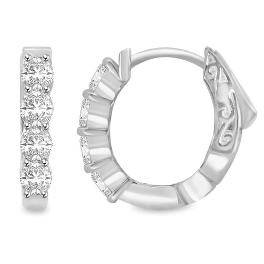 14K White Gold 1ctw Oval Diamond Huggie Earrings EG100XVB08-4W-EEQ