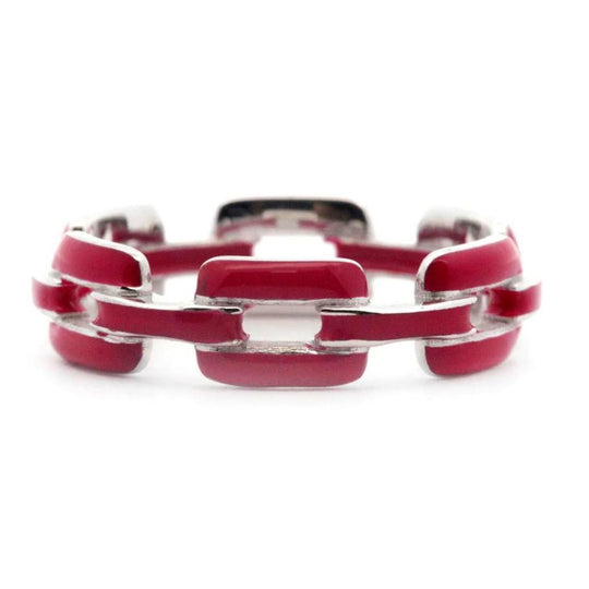 Soho Sterling Silver & Red Enamel Chain Link Ring AR900GRANATO