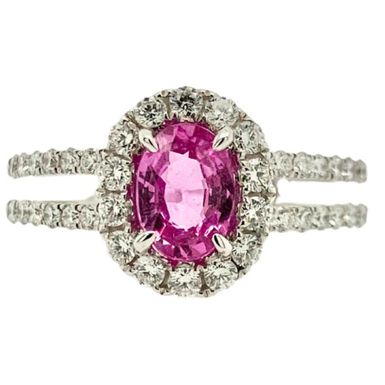 18K White Gold Diamond and Pink Sapphire Ring 21607-083PS
