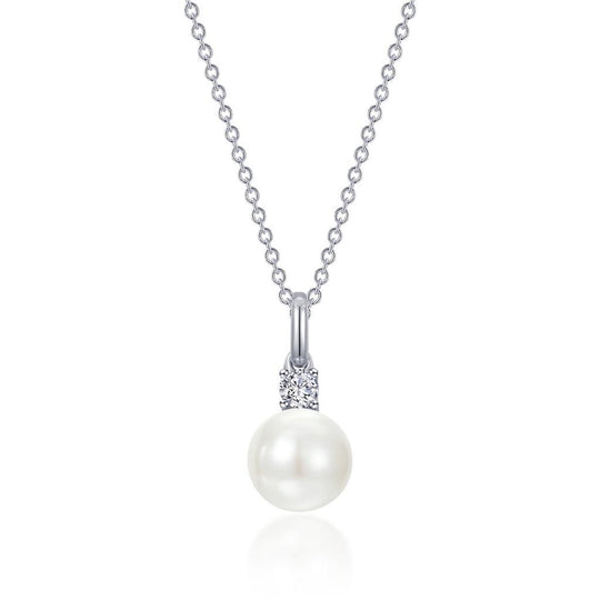 Lafonn Sterling Silver Platinum Plated Simulated Diamond and Cultured Pearl Drop Necklace P0313PLP20