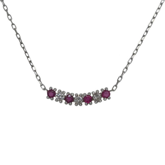 10K White Custom Ruby & Diamond Curved Bar Necklace  RUDIANECK