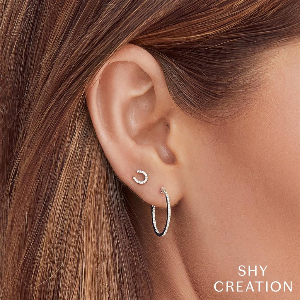 Shy Creation 14K White Gold Diamond Hoop Earrings SC55008414