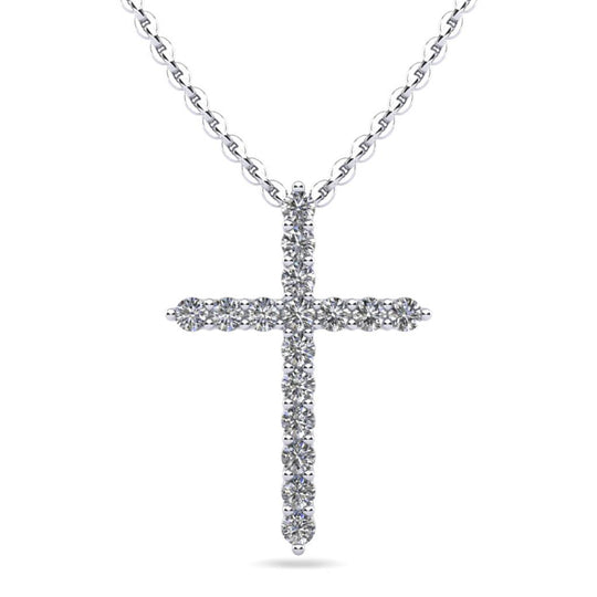 14K White Gold Diamond Cross Pendant Necklace SP131-50-W