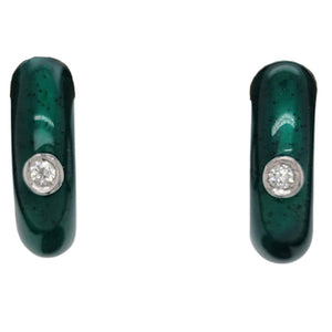 Soho Sterling Silver Green Enamel Diamond Small Huggie Earrings AE121DEMERALD