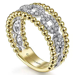 Gabriel & Co 14K Yellow & White Gold Pave Diamond Link and Bujukan Bead Ring LR51783M45JJ