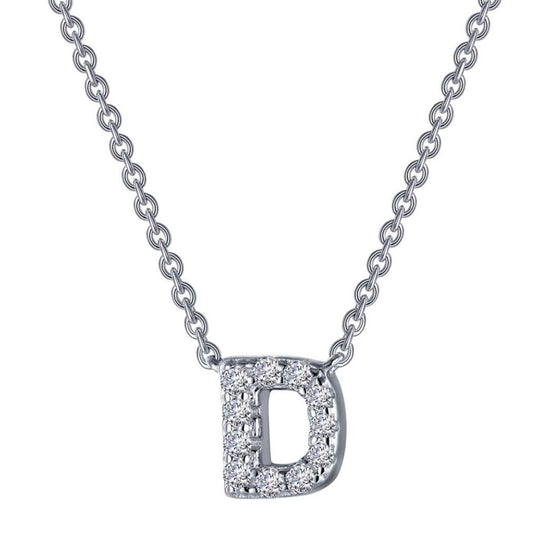 Lafonn Sterling Silver Platinum Plated Letter "D" Simulated Diamond Necklace 9N084CLP20