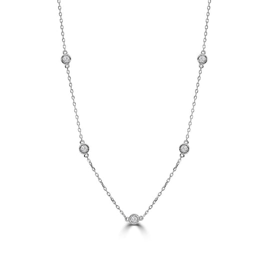 14K White Gold Bezel Set Diamond Station Necklace NY050-234W9MEZQ