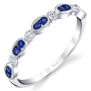 14K White Milgrain Blue Sapphire and Diamond Ring LVBMI2065S