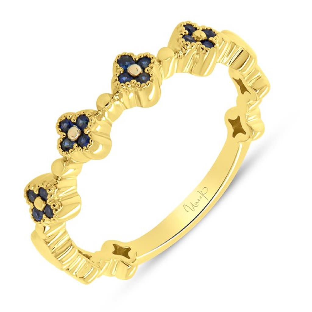 Uneek 14K Yellow Gold Blue Sapphire Clover Station Ring LVBAS5038BS