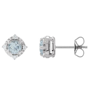 Sterling Silver Aquamarine Diamond Accented Studs 653713:111:P