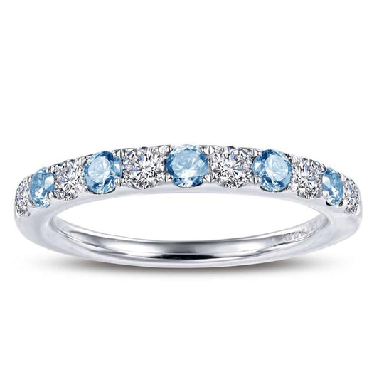 Lafonn Sterling Silver Platinum Plated Alternating Simulated Blue Topaz Simulated Diamond Band BR004BTP07