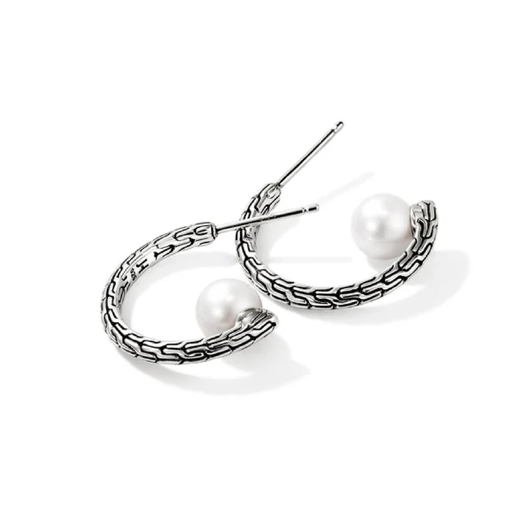 John Hardy Sterling Silver Freshwater Pearl Hoop Earrings EB987271