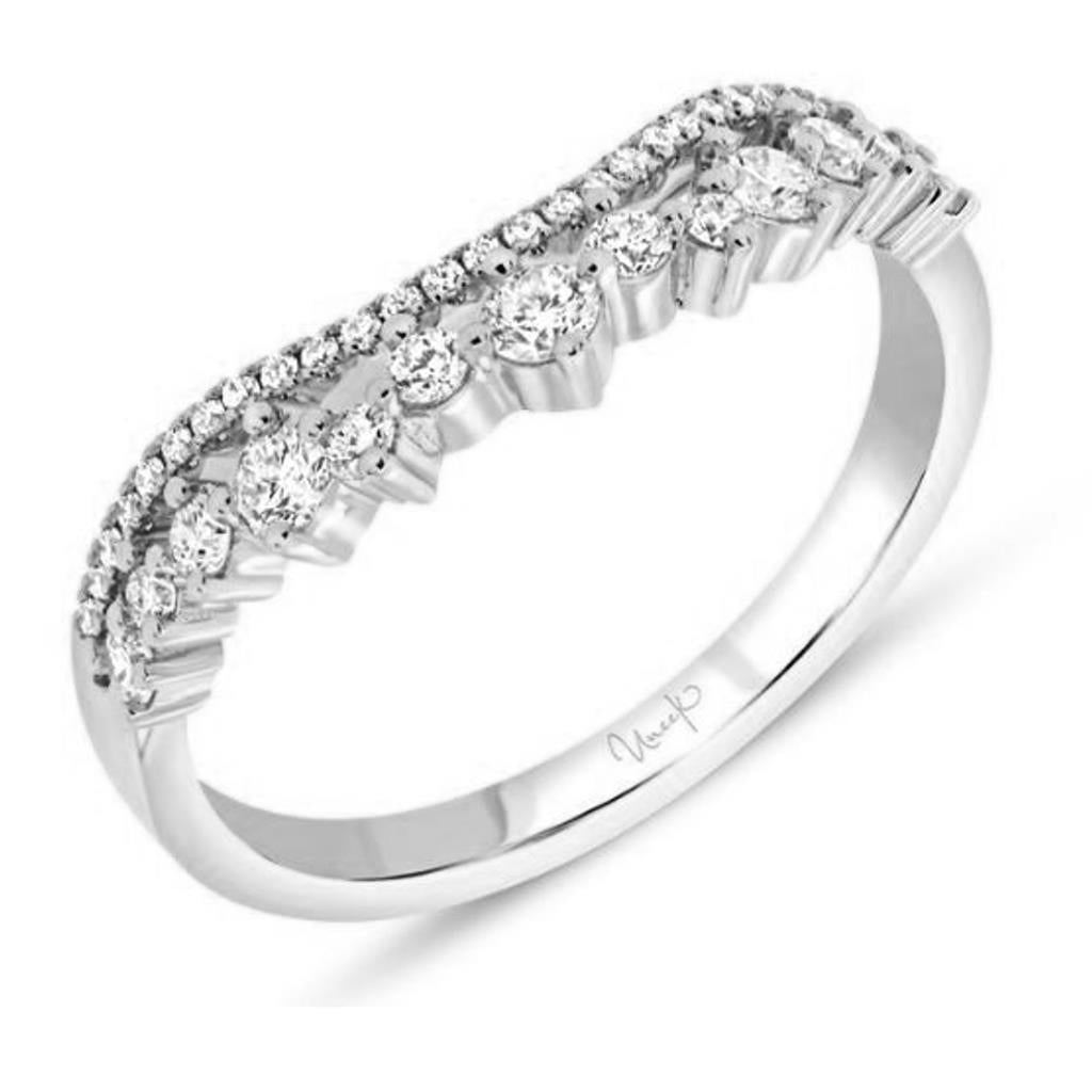 Uneek 14K White Gold 2 Row Curved Diamond Band RB0269W