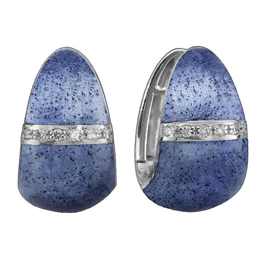 Soho Sterling Silver Blue Enamel Diamond Huggie Earrings AE108DBOB