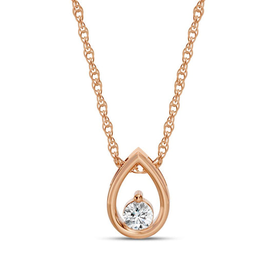 14K Rose Gold Diamond Accemted Teardrop Pendant Necklace SP010RP01-4R-EZQ