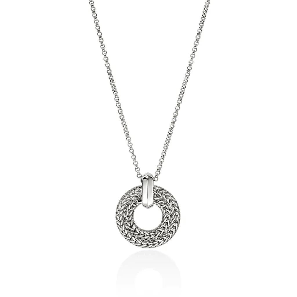 John Hardy Sterling Silver Diamond Pave Round Link Pendant Necklace NBP989542DIX16-18