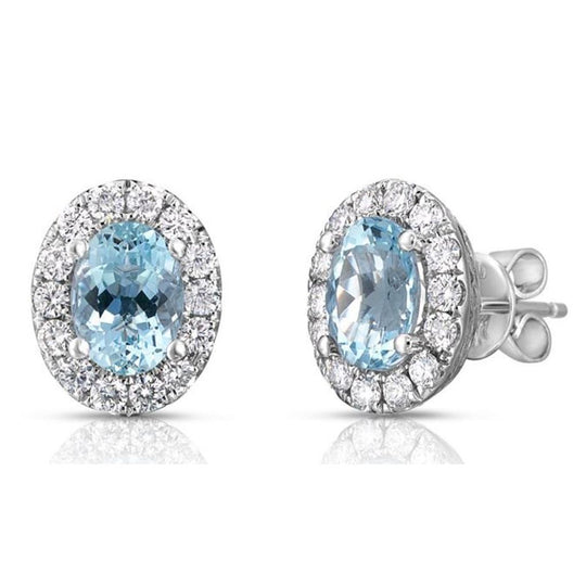 14K White Gold Aquamarine Diamond Halo Stud Earrings JE5451AQW