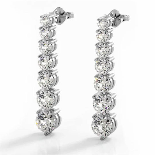14K White Gold 3 Prong Graduated Diamond Drop Earrings E370-3-WG
