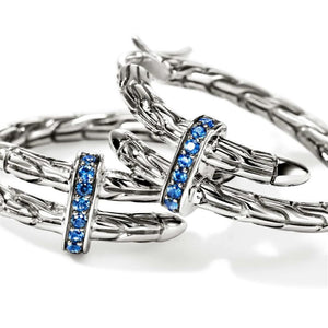 John Hardy Sterling Silver Blue Sapphire Spear Hoop Earrings EBS986744BSP