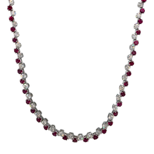 14K White Gold Alternating Diamond & Ruby Curved Tennis Necklace 71317-N-D2R-20