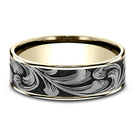 Benchmark 14K Yellow Gold & Gray/BlackTitanium Barrel Script Band CFT6075137GBKT14KY10