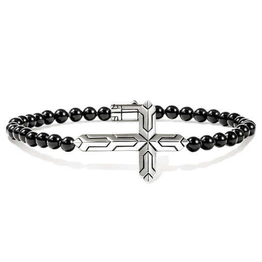 John Hardy Icon 50 Sterling Silver Black Onyx Beaded Cross Bracelet BUS972181BONXUL
