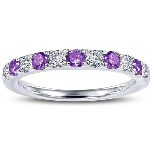 Lafonn Sterling Silver Platinum Plated Alternating Simulated Amethyst Simulated Diamond Band BR004AMP07