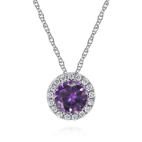 Gabriel & Co 14K White Gold Amethyst Diamond Gaby Necklace NK2824W45AM