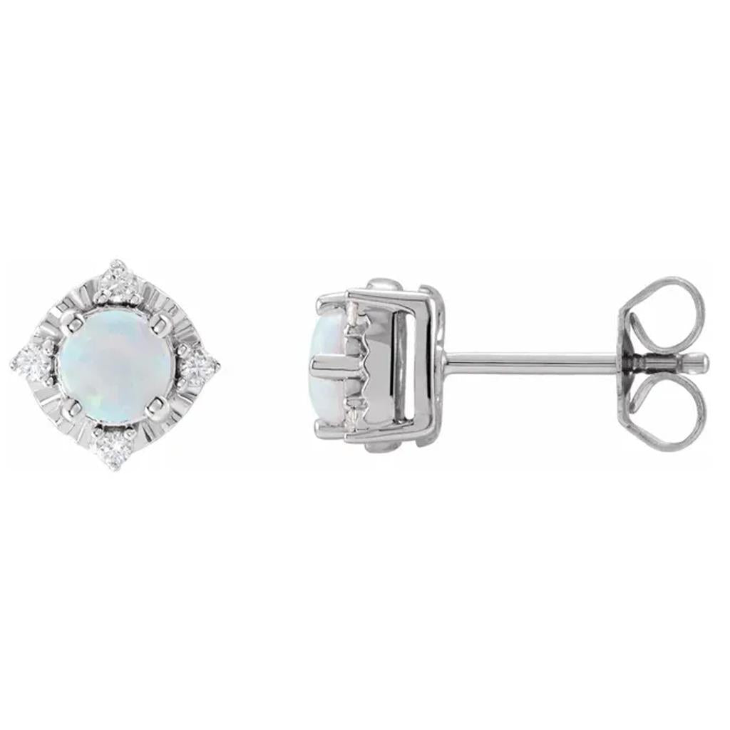 Sterling Silver Lab Grown White Opal Diamond Accented Stud 653713:139:P