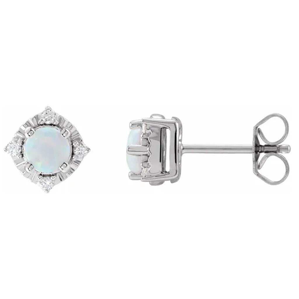 Sterling Silver Lab Grown White Opal Diamond Accented Studs 653713:139:P