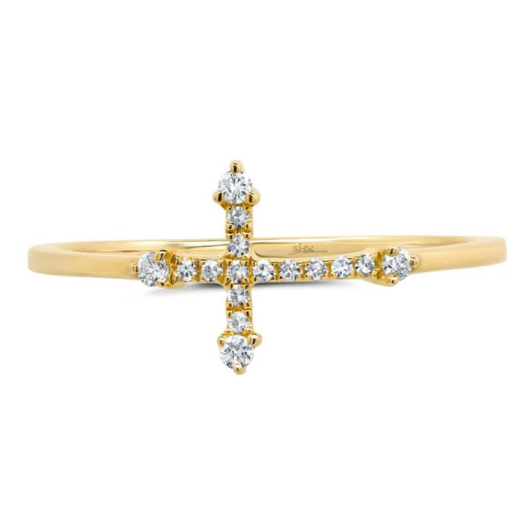 Shy Creation 14K Yellow Gold Diamond Cross Ring SC55008655