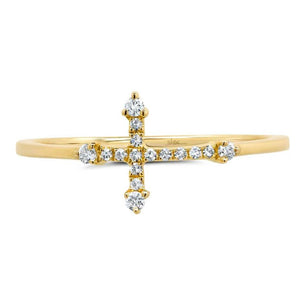 Shy Creation 14K Yellow Gold Diamond Cross Ring SC55008655