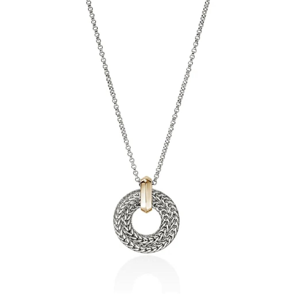 John Hardy 14K Yellow Gold and Sterling Silver Round Link Pendant Necklace NZZ98954X16-18
