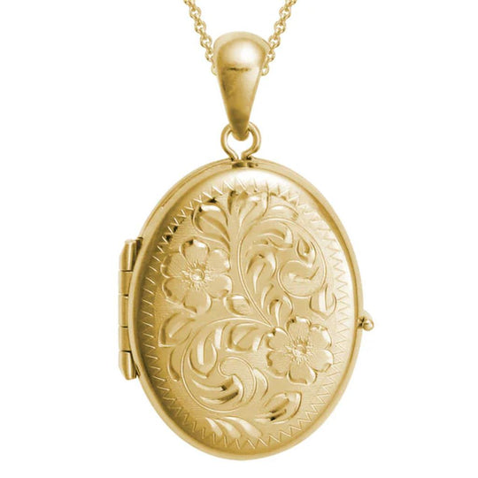 14K Yellow Gold Oval Engraved Locket GN249LOYE