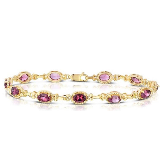 14K Yellow Gold Vintage Rhodolite Milgrain Link Bracelet JB1038RH