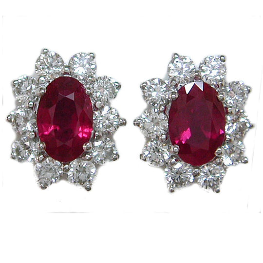18K White Gold Oval Ruby Diamond Halo Studs G64103R105