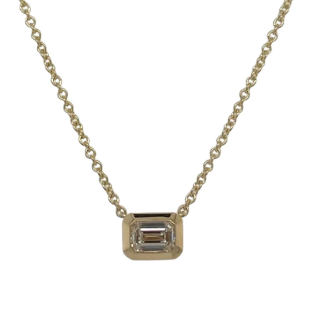 18K Yellow Gold Emerald Shape Diamond Bezel Pendant AD1928Y