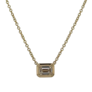 18K Yellow Gold Emerald Shape Diamond Bezel Pendant AD1928Y